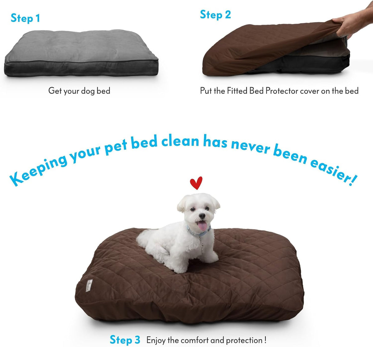 Paw Inspired Washable, Waterproof Fitted Dog Bed Cover, Beige, 34x2x5 Inch | Bed Protector for Dog Mattress, Removable Replacement Cover, For Small to Medium Pet Bed