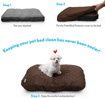 Paw Inspired Washable, Waterproof Fitted Dog Bed Cover, Beige, 34x2x5 Inch | Bed Protector for Dog Mattress, Removable Replacement Cover, For Small to Medium Pet Bed
