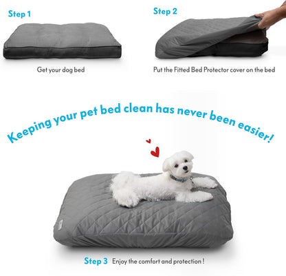 Paw Inspired Washable, Waterproof Fitted Dog Bed Cover, Beige, 34x2x5 Inch | Bed Protector for Dog Mattress, Removable Replacement Cover, For Small to Medium Pet Bed