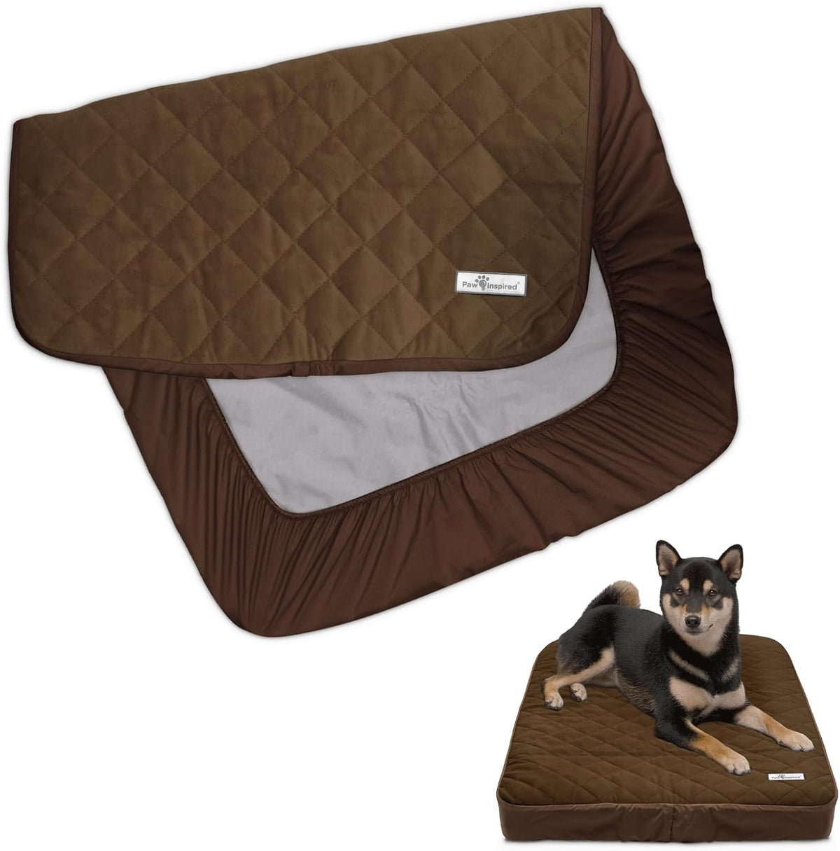 Paw Inspired Washable, Waterproof Fitted Dog Bed Cover, Beige, 34x2x5 Inch | Bed Protector for Dog Mattress, Removable Replacement Cover, For Small to Medium Pet Bed