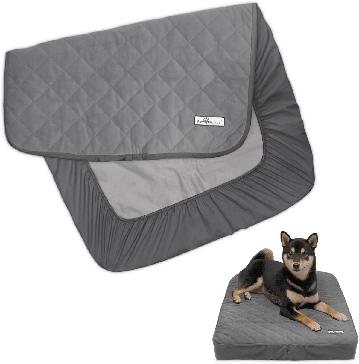 Paw Inspired Washable, Waterproof Fitted Dog Bed Cover, Beige, 34x2x5 Inch | Bed Protector for Dog Mattress, Removable Replacement Cover, For Small to Medium Pet Bed