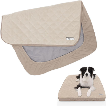Paw Inspired Washable, Waterproof Fitted Dog Bed Cover, Beige, 34x2x5 Inch | Bed Protector for Dog Mattress, Removable Replacement Cover, For Small to Medium Pet Bed