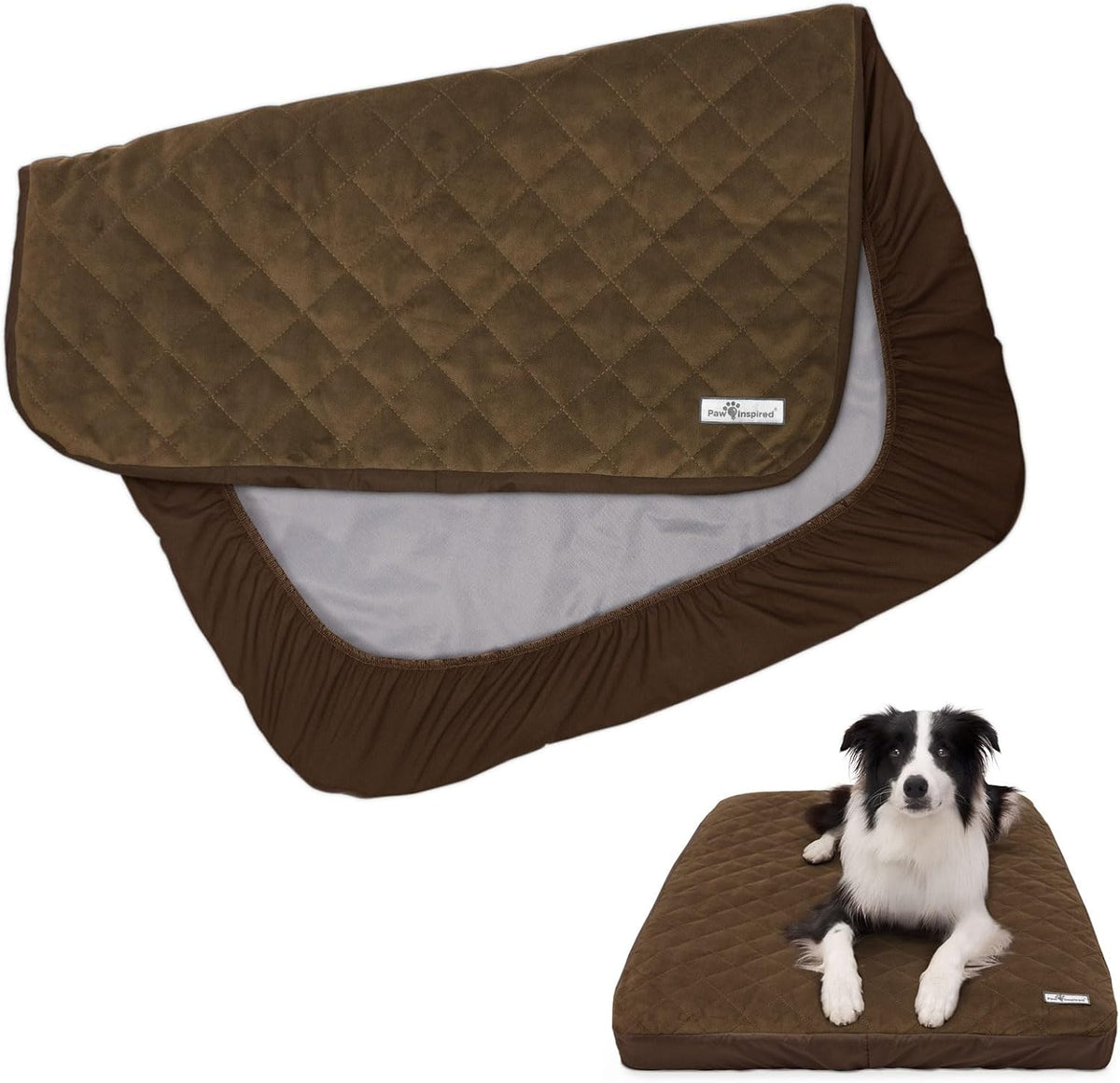 Paw Inspired Washable, Waterproof Fitted Dog Bed Cover, Beige, 34x2x5 Inch | Bed Protector for Dog Mattress, Removable Replacement Cover, For Small to Medium Pet Bed
