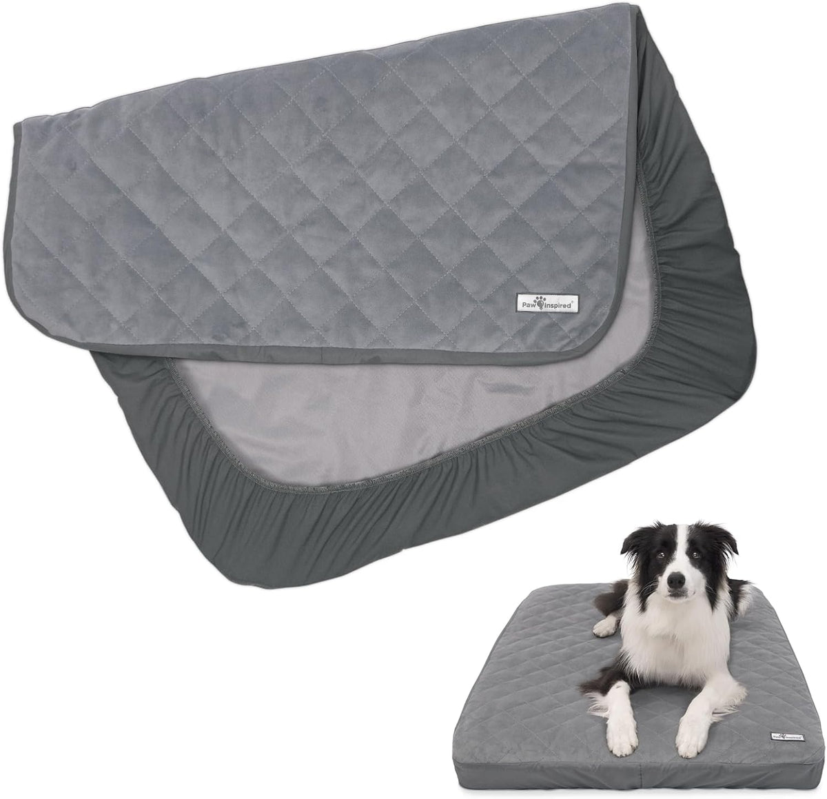 Paw Inspired Washable, Waterproof Fitted Dog Bed Cover, Beige, 34x2x5 Inch | Bed Protector for Dog Mattress, Removable Replacement Cover, For Small to Medium Pet Bed