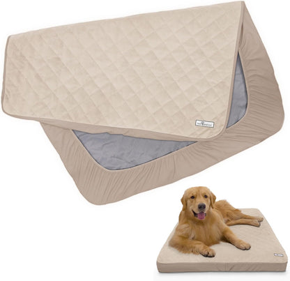 Paw Inspired Washable, Waterproof Fitted Dog Bed Cover, Beige, 34x2x5 Inch | Bed Protector for Dog Mattress, Removable Replacement Cover, For Small to Medium Pet Bed