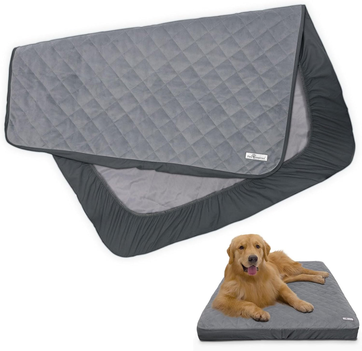 Paw Inspired Washable, Waterproof Fitted Dog Bed Cover, Beige, 34x2x5 Inch | Bed Protector for Dog Mattress, Removable Replacement Cover, For Small to Medium Pet Bed