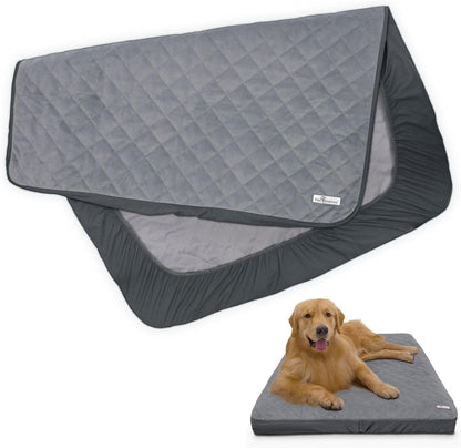 Paw Inspired Washable, Waterproof Fitted Dog Bed Cover, Beige, 34x2x5 Inch | Bed Protector for Dog Mattress, Removable Replacement Cover, For Small to Medium Pet Bed