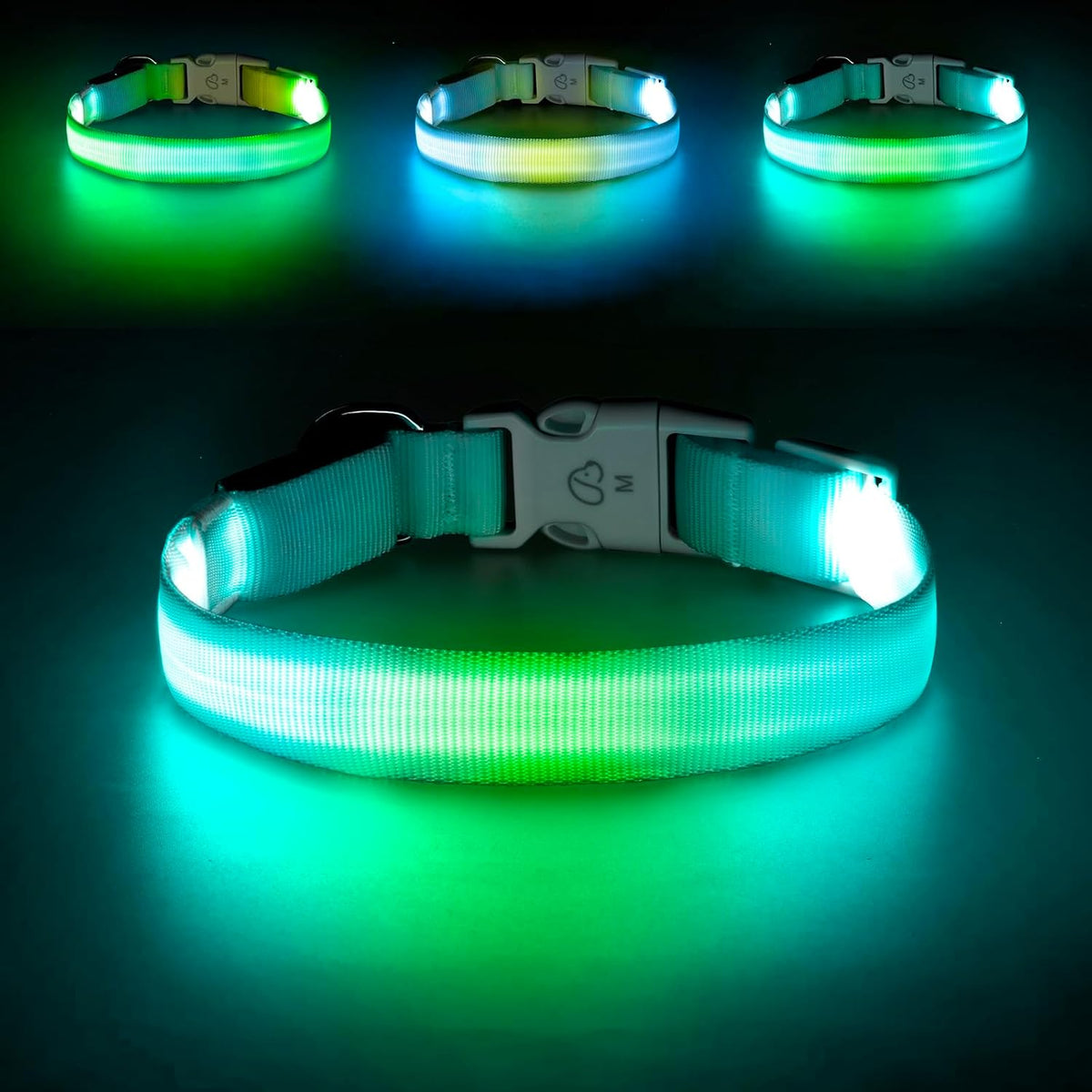LED Dog Collar, Light Up Dog Collar with RGB Macaron Lighting Mode, Glow in the Dark Dog Collar, Type-C Rechargeable, Waterproof, Super Bright TPU, Battery Display for Small Medium Large Dogs