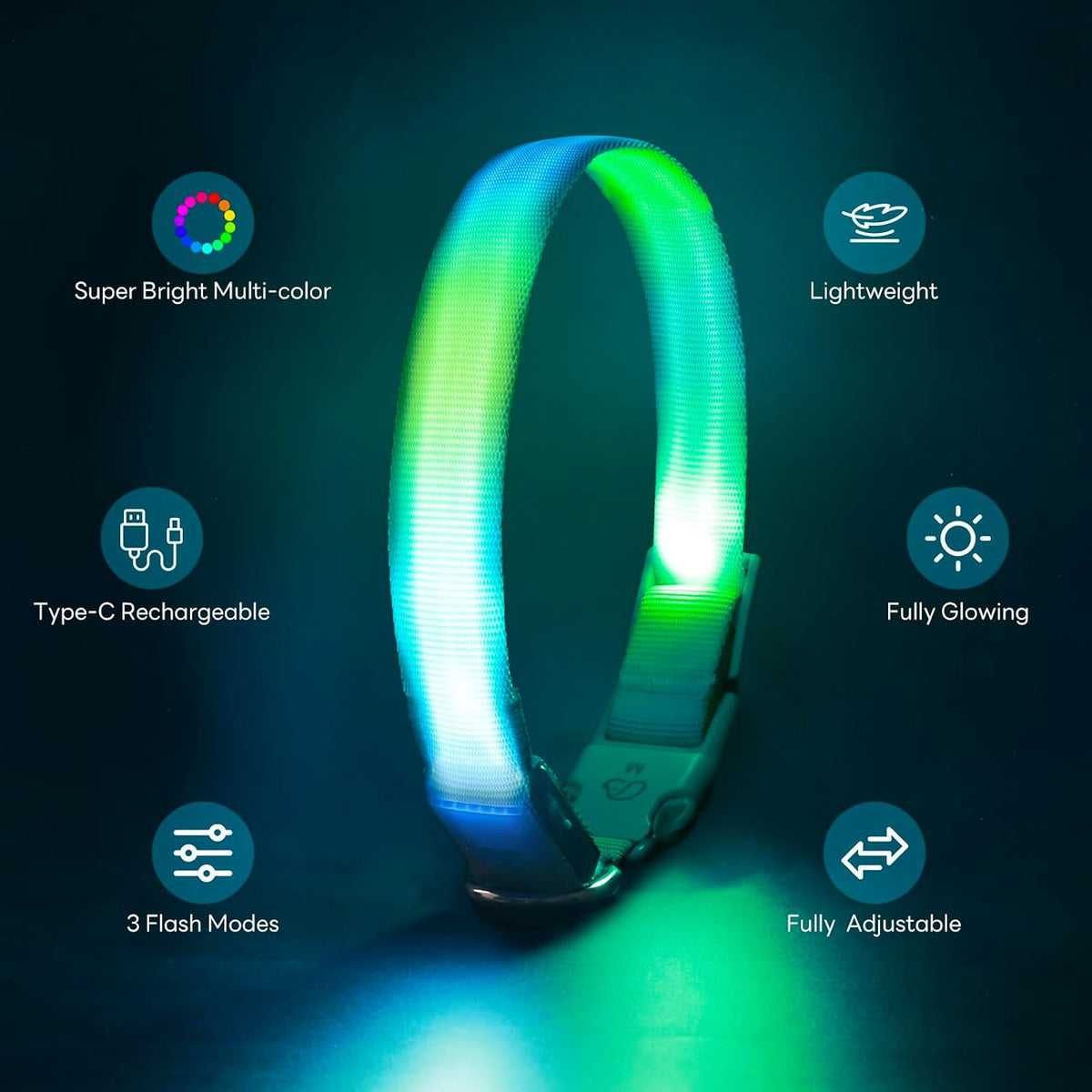 LED Dog Collar, Light Up Dog Collar with RGB Macaron Lighting Mode, Glow in the Dark Dog Collar, Type-C Rechargeable, Waterproof, Super Bright TPU, Battery Display for Small Medium Large Dogs