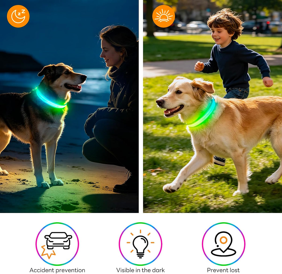 LED Dog Collar, Light Up Dog Collar with RGB Macaron Lighting Mode, Glow in the Dark Dog Collar, Type-C Rechargeable, Waterproof, Super Bright TPU, Battery Display for Small Medium Large Dogs