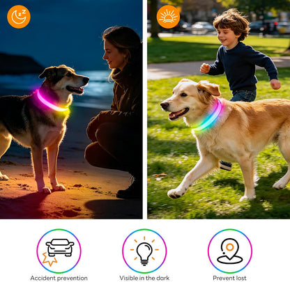 LED Dog Collar, Light Up Dog Collar with RGB Macaron Lighting Mode, Glow in the Dark Dog Collar, Type-C Rechargeable, Waterproof, Super Bright TPU, Battery Display for Small Medium Large Dogs