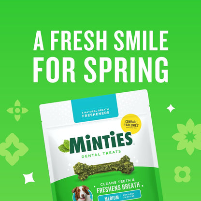 Dental Chews for Dogs, 20 Count, Vet-Recommended Mint-Flavored Dental Dog Treats for Medium Sizes 25-50 lbs, Bones Clean Teeth, Fight Bad Breath, and Removes Plaque and Tartar