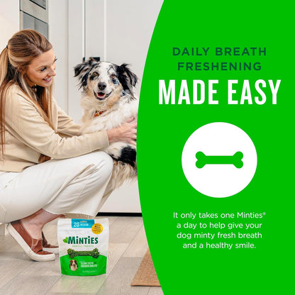 Dental Chews for Dogs, 20 Count, Vet-Recommended Mint-Flavored Dental Dog Treats for Medium Sizes 25-50 lbs, Bones Clean Teeth, Fight Bad Breath, and Removes Plaque and Tartar