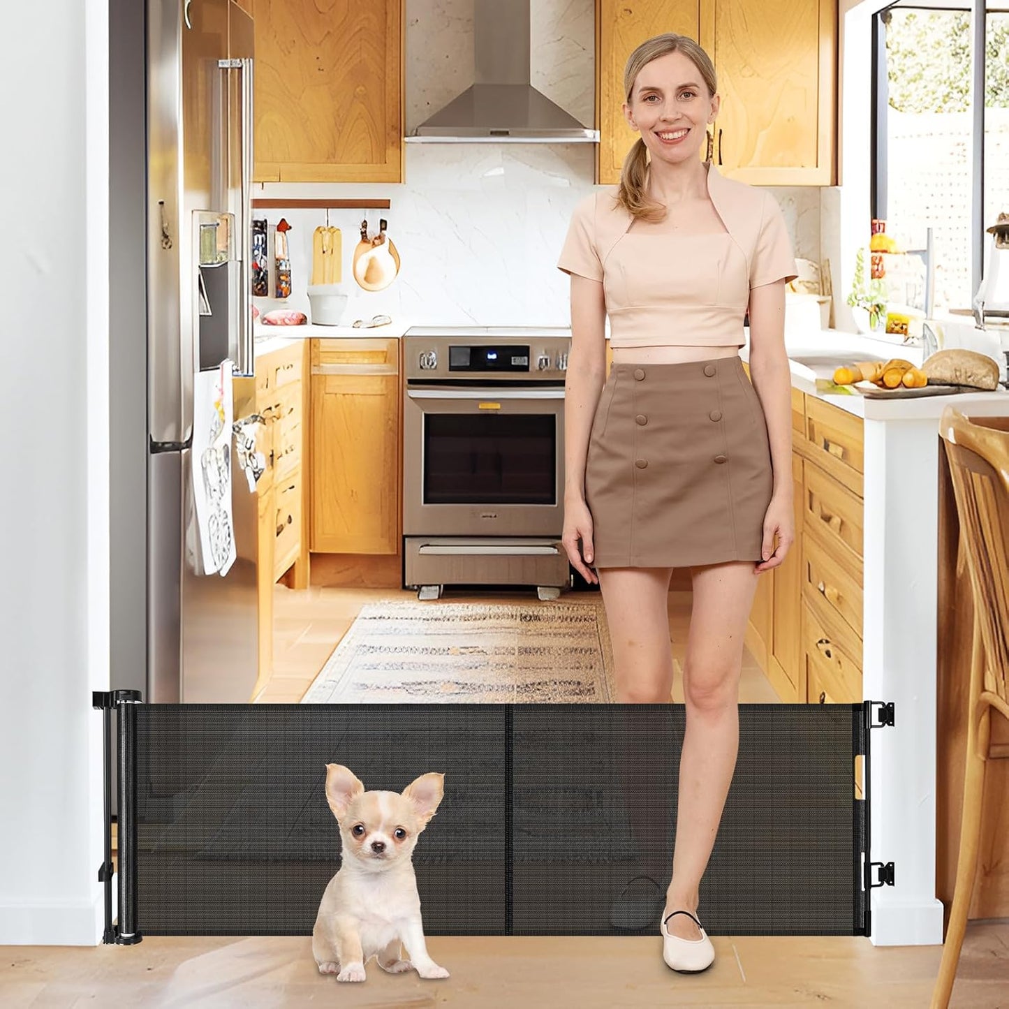 20 Inch Tall x 80 Inch Extra Wide Short Dog Gate to Step Over, Small Dog Gate for The House, Short Pet Gate Indoor Outdoor Puppy Gates for Doorways Mesh Doggie Gates for Wide Openings (Gray)