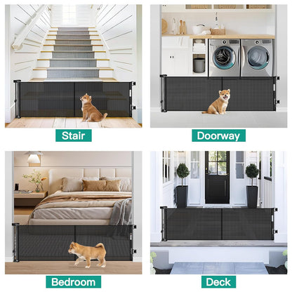 20 Inch Tall x 80 Inch Extra Wide Short Dog Gate to Step Over, Small Dog Gate for The House, Short Pet Gate Indoor Outdoor Puppy Gates for Doorways Mesh Doggie Gates for Wide Openings (Gray)