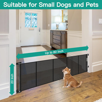 20 Inch Tall x 80 Inch Extra Wide Short Dog Gate to Step Over, Small Dog Gate for The House, Short Pet Gate Indoor Outdoor Puppy Gates for Doorways Mesh Doggie Gates for Wide Openings (Gray)