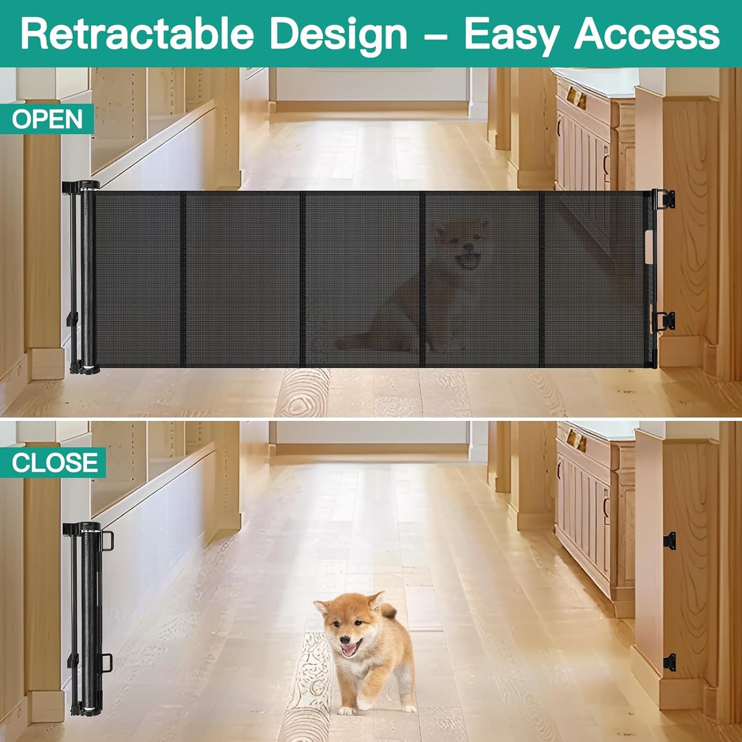 20 Inch Tall x 80 Inch Extra Wide Short Dog Gate to Step Over, Small Dog Gate for The House, Short Pet Gate Indoor Outdoor Puppy Gates for Doorways Mesh Doggie Gates for Wide Openings (Gray)