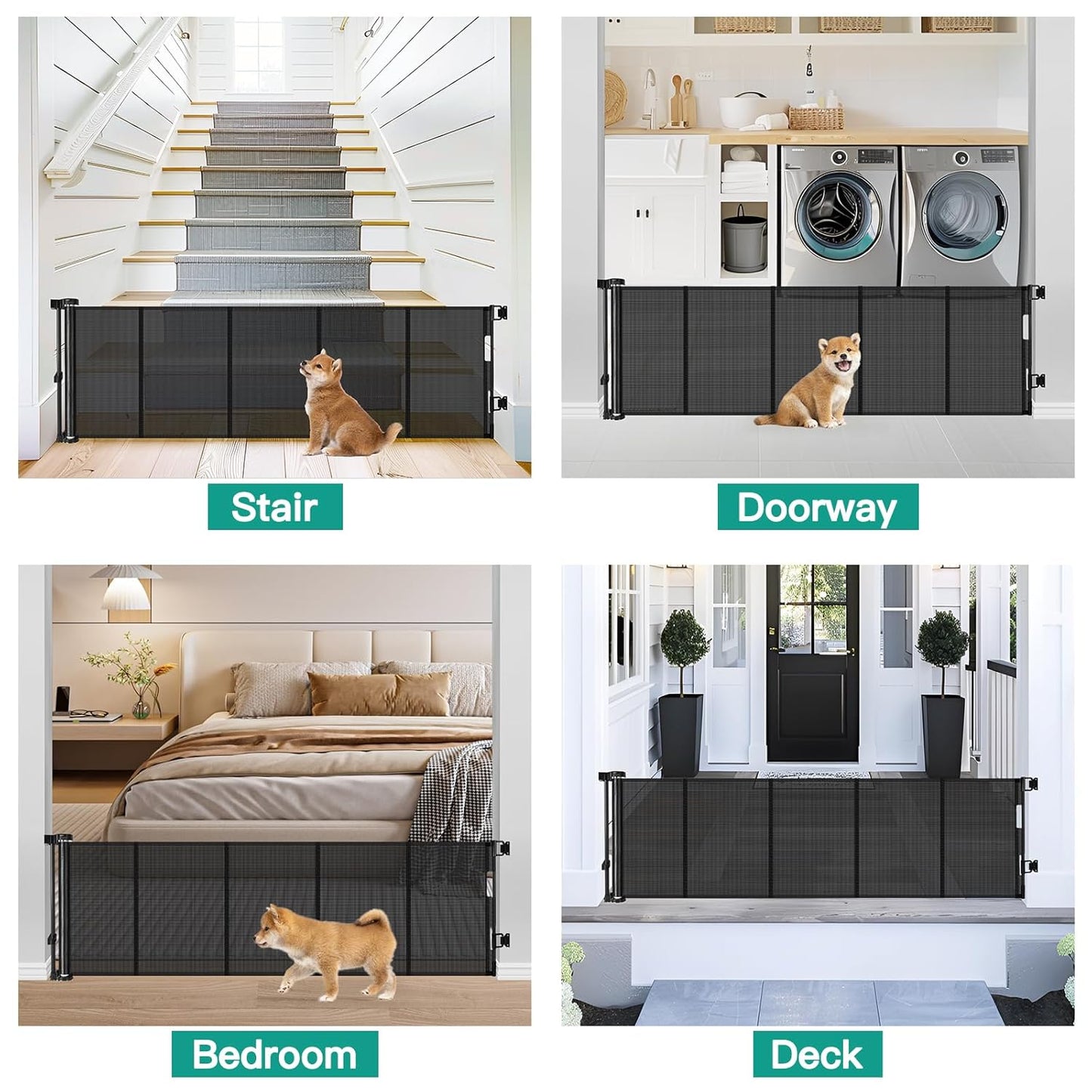 20 Inch Tall x 80 Inch Extra Wide Short Dog Gate to Step Over, Small Dog Gate for The House, Short Pet Gate Indoor Outdoor Puppy Gates for Doorways Mesh Doggie Gates for Wide Openings (Gray)