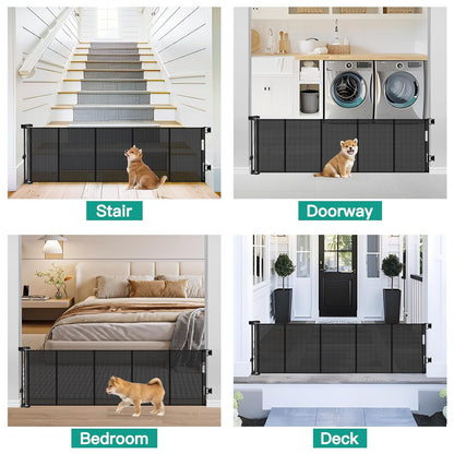20 Inch Tall x 80 Inch Extra Wide Short Dog Gate to Step Over, Small Dog Gate for The House, Short Pet Gate Indoor Outdoor Puppy Gates for Doorways Mesh Doggie Gates for Wide Openings (Gray)