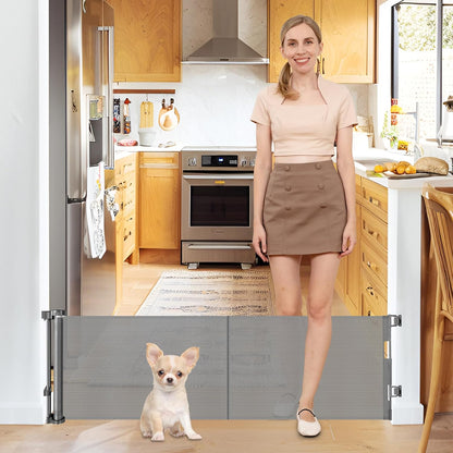 20 Inch Tall x 80 Inch Extra Wide Short Dog Gate to Step Over, Small Dog Gate for The House, Short Pet Gate Indoor Outdoor Puppy Gates for Doorways Mesh Doggie Gates for Wide Openings (Gray)