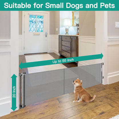 20 Inch Tall x 80 Inch Extra Wide Short Dog Gate to Step Over, Small Dog Gate for The House, Short Pet Gate Indoor Outdoor Puppy Gates for Doorways Mesh Doggie Gates for Wide Openings (Gray)