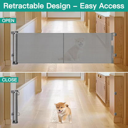 20 Inch Tall x 80 Inch Extra Wide Short Dog Gate to Step Over, Small Dog Gate for The House, Short Pet Gate Indoor Outdoor Puppy Gates for Doorways Mesh Doggie Gates for Wide Openings (Gray)