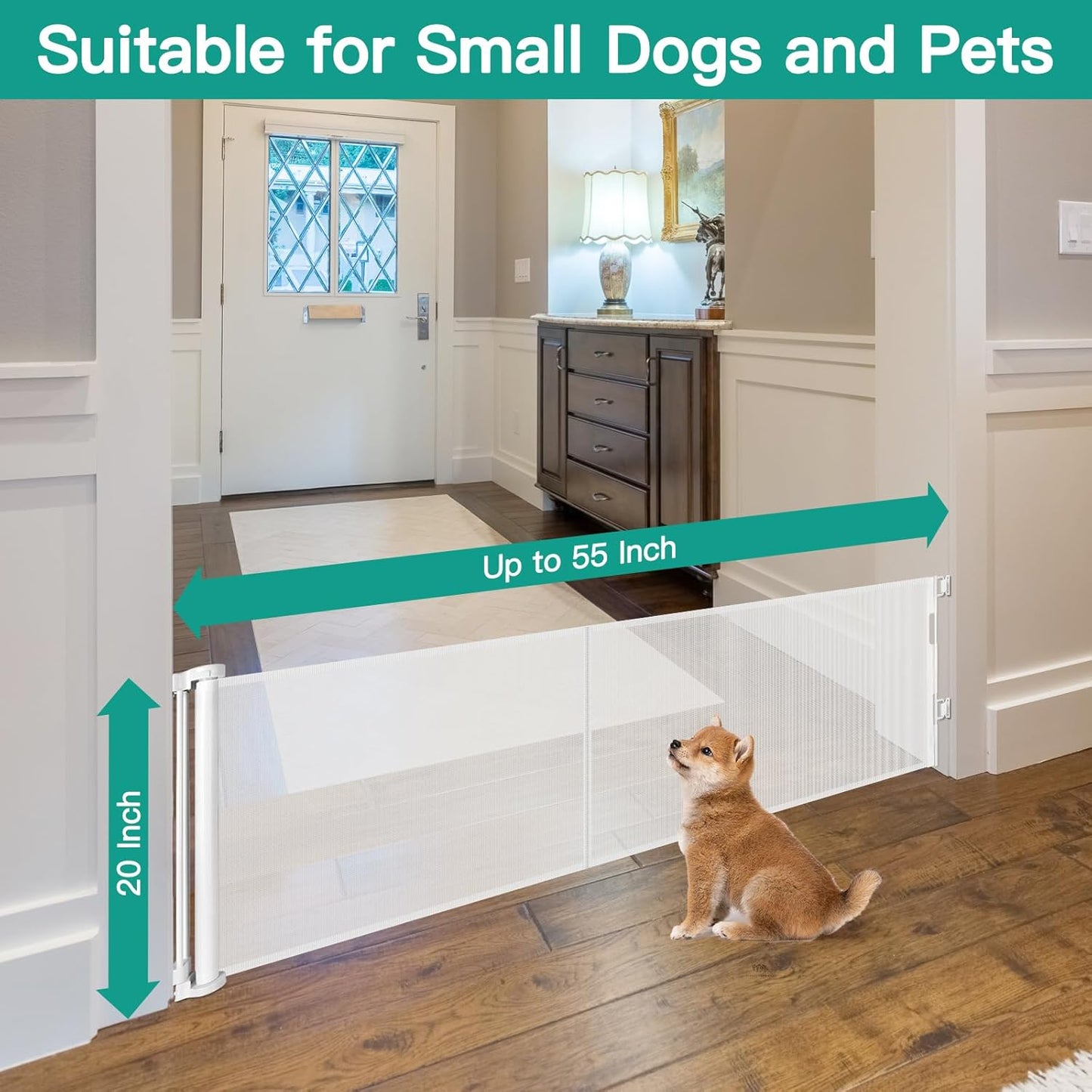 20 Inch Tall x 80 Inch Extra Wide Short Dog Gate to Step Over, Small Dog Gate for The House, Short Pet Gate Indoor Outdoor Puppy Gates for Doorways Mesh Doggie Gates for Wide Openings (Gray)