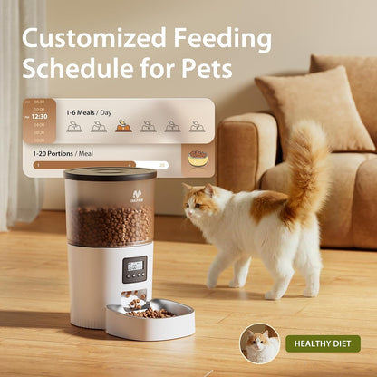 Automatic Cat Feeder, 3L Timed Pet Dry Food Dispenser with Clog-Free Design, Auto Feeder for Cats, 1-6 Meals Per Day, Desiccant Bags, with Stainless Steel