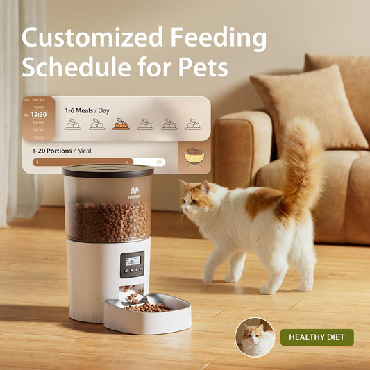 Automatic Cat Feeder, 3L Timed Pet Dry Food Dispenser with Clog-Free Design, Auto Feeder for Cats, 1-6 Meals Per Day, Desiccant Bags, with Stainless Steel