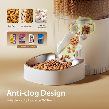 Automatic Cat Feeder, 3L Timed Pet Dry Food Dispenser with Clog-Free Design, Auto Feeder for Cats, 1-6 Meals Per Day, Desiccant Bags, with Stainless Steel