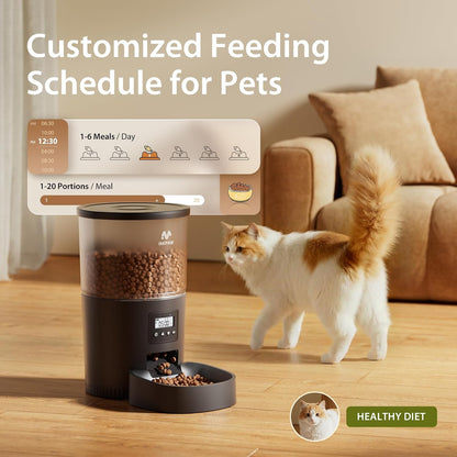 Automatic Cat Feeder, 3L Timed Pet Dry Food Dispenser with Clog-Free Design, Auto Feeder for Cats, 1-6 Meals Per Day, Desiccant Bags, with Stainless Steel