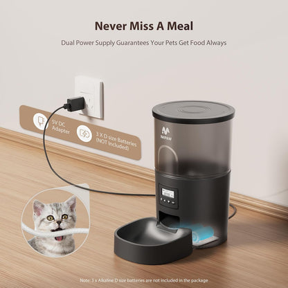 Automatic Cat Feeder, 3L Timed Pet Dry Food Dispenser with Clog-Free Design, Auto Feeder for Cats, 1-6 Meals Per Day, Desiccant Bags, with Stainless Steel
