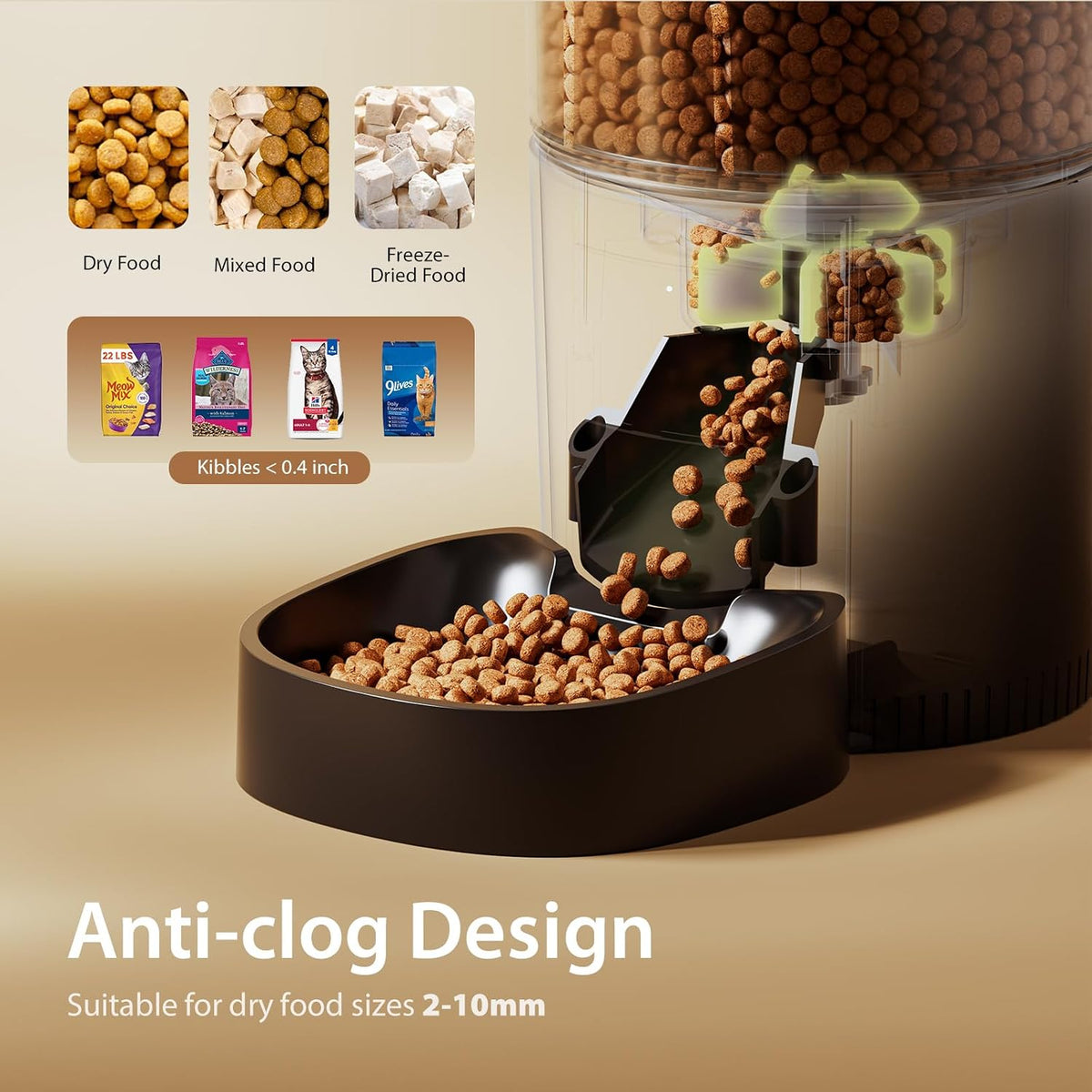 Automatic Cat Feeder, 3L Timed Pet Dry Food Dispenser with Clog-Free Design, Auto Feeder for Cats, 1-6 Meals Per Day, Desiccant Bags, with Stainless Steel