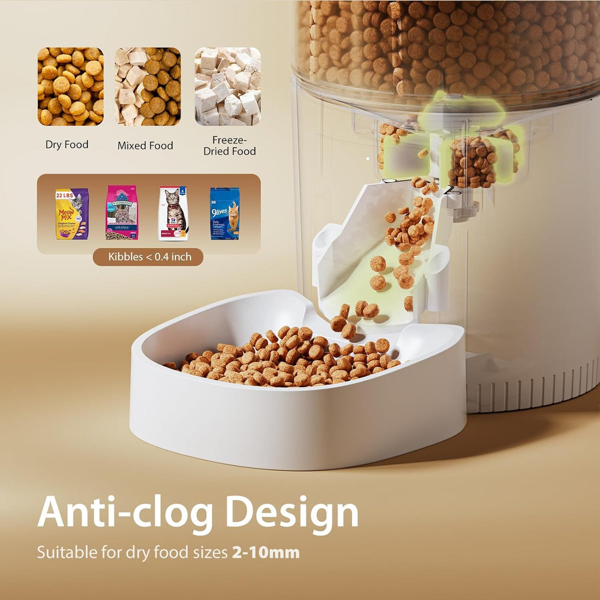Automatic Cat Feeder, 3L Timed Pet Dry Food Dispenser with Clog-Free Design, Auto Feeder for Cats, 1-6 Meals Per Day, Desiccant Bags, with Stainless Steel