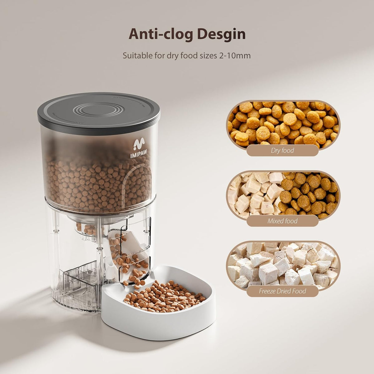 Automatic Cat Feeder, 3L Timed Pet Dry Food Dispenser with Clog-Free Design, Auto Feeder for Cats, 1-6 Meals Per Day, Desiccant Bags, with Stainless Steel