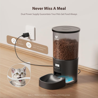 Automatic Cat Feeder, 3L Timed Pet Dry Food Dispenser with Clog-Free Design, Auto Feeder for Cats, 1-6 Meals Per Day, Desiccant Bags, with Stainless Steel