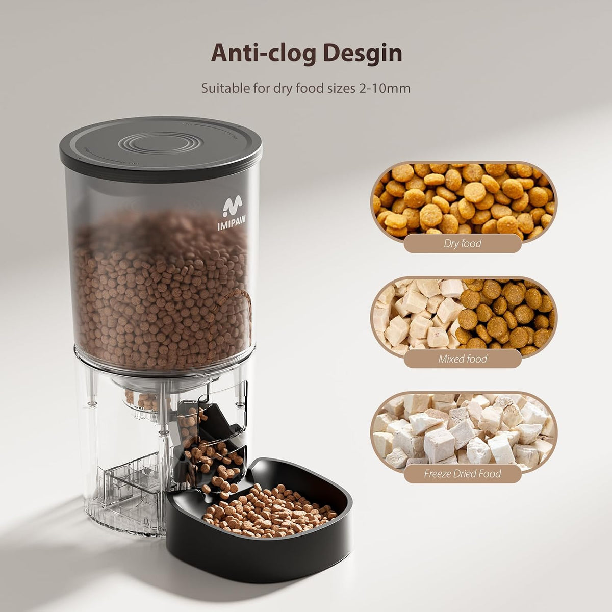 Automatic Cat Feeder, 3L Timed Pet Dry Food Dispenser with Clog-Free Design, Auto Feeder for Cats, 1-6 Meals Per Day, Desiccant Bags, with Stainless Steel