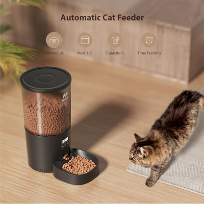 Automatic Cat Feeder, 3L Timed Pet Dry Food Dispenser with Clog-Free Design, Auto Feeder for Cats, 1-6 Meals Per Day, Desiccant Bags, with Stainless Steel