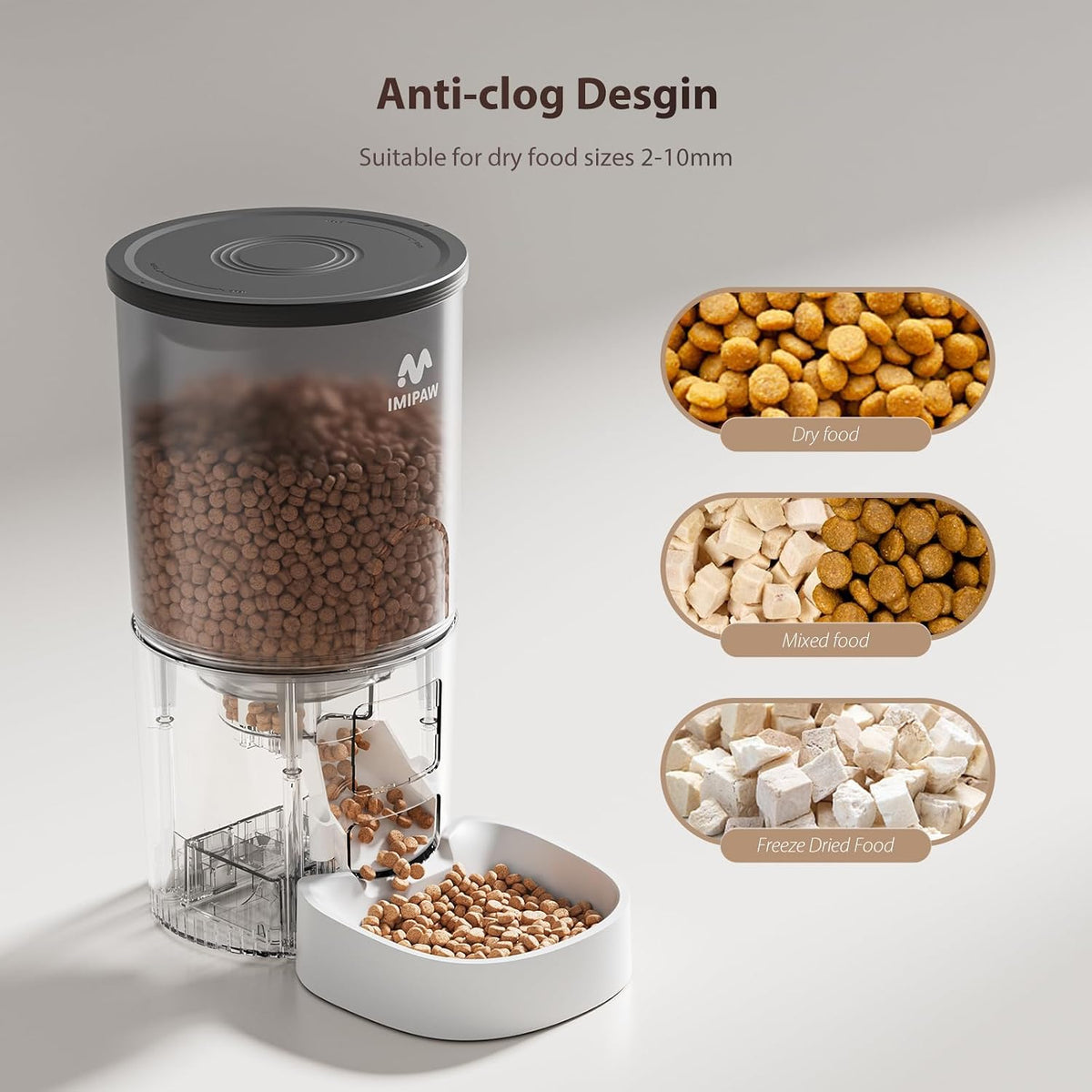 Automatic Cat Feeder, 3L Timed Pet Dry Food Dispenser with Clog-Free Design, Auto Feeder for Cats, 1-6 Meals Per Day, Desiccant Bags, with Stainless Steel