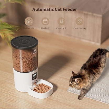 Automatic Cat Feeder, 3L Timed Pet Dry Food Dispenser with Clog-Free Design, Auto Feeder for Cats, 1-6 Meals Per Day, Desiccant Bags, with Stainless Steel