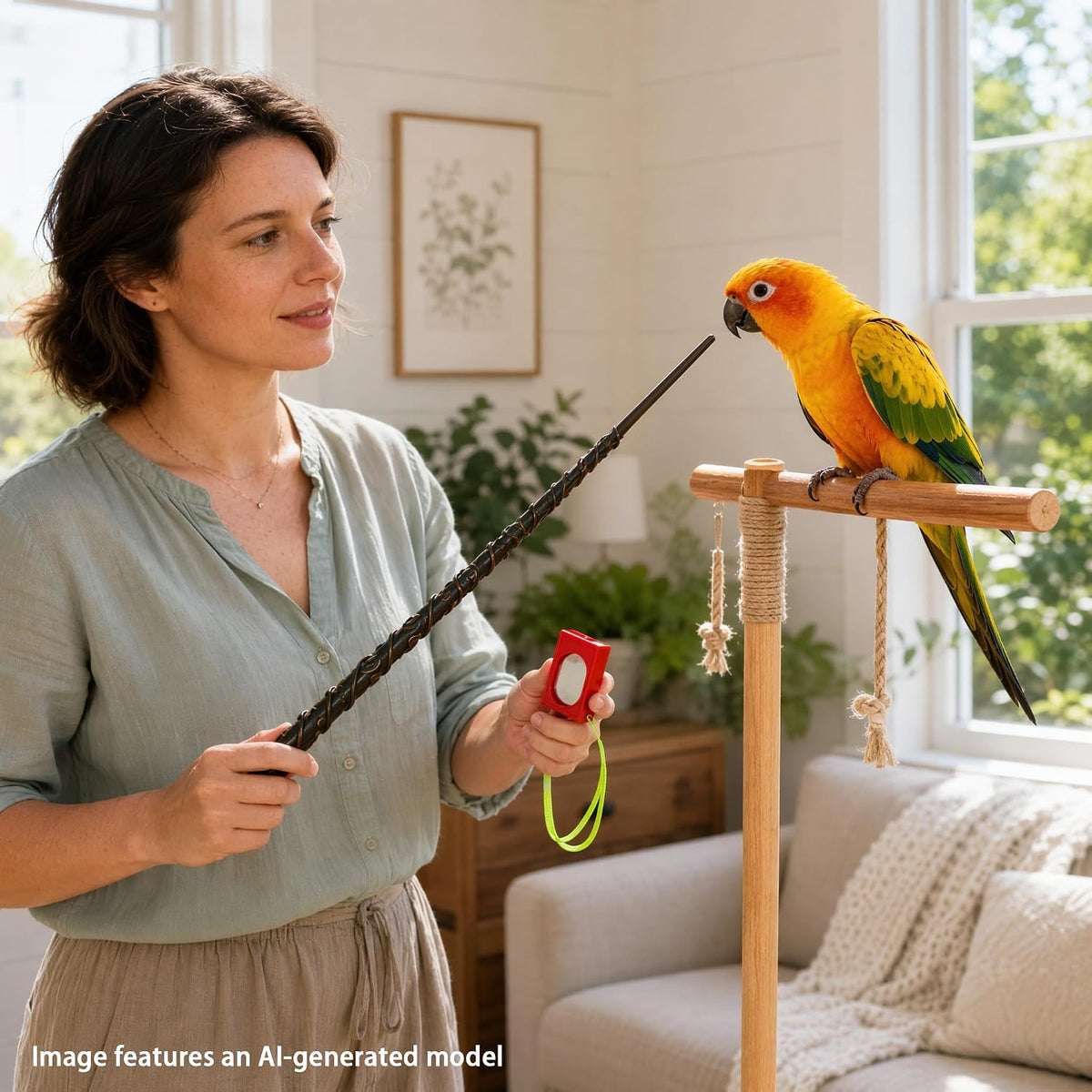 Parrot Training Clicker with Target Stick, 15.7in Dark Brown Bird Clicker Trainer Kit for Pet Training, Positive Reinforcement Behavior Shaping Tool