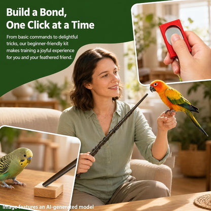 Parrot Training Clicker with Target Stick, 15.7in Dark Brown Bird Clicker Trainer Kit for Pet Training, Positive Reinforcement Behavior Shaping Tool