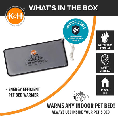 K&H Pet Bed Warmer, Safety Listed, Dog Heating Pad, Large 24.5x11.75in Gray
