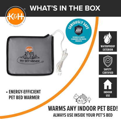 K&H Pet Bed Warmer, Safety Listed, Dog Heating Pad, Large 24.5x11.75in Gray
