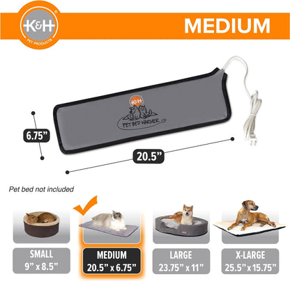K&H Pet Bed Warmer, Safety Listed, Dog Heating Pad, Large 24.5x11.75in Gray
