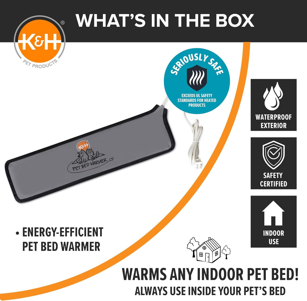 K&H Pet Bed Warmer, Safety Listed, Dog Heating Pad, Large 24.5x11.75in Gray
