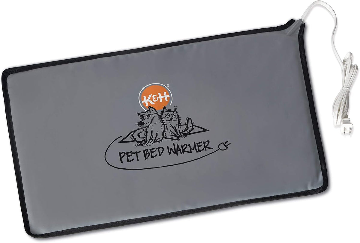 K&H Pet Bed Warmer, Safety Listed, Dog Heating Pad, Large 24.5x11.75in Gray