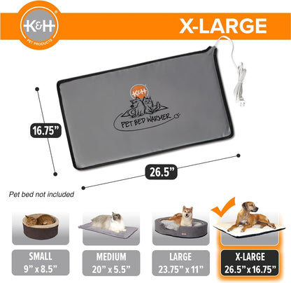 K&H Pet Bed Warmer, Safety Listed, Dog Heating Pad, Large 24.5x11.75in Gray