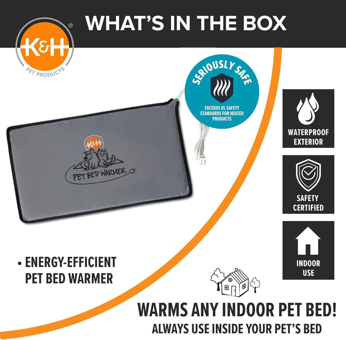 K&H Pet Bed Warmer, Safety Listed, Dog Heating Pad, Large 24.5x11.75in Gray