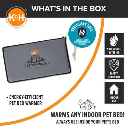 K&H Pet Bed Warmer, Safety Listed, Dog Heating Pad, Large 24.5x11.75in Gray